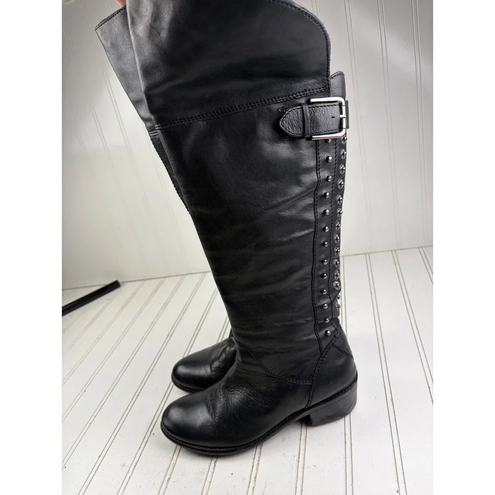 BX by Bronx Vintage Black Leather Studded Over The Knee Boots Women's Size 6.5